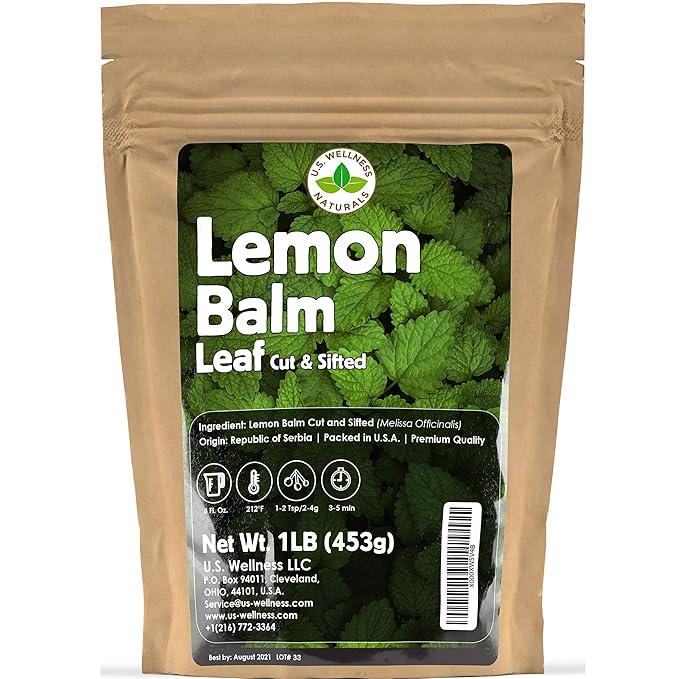Lemon Balm (Herbal Tea): (Melissa Officinalis Caffeine Free) - Balm Leaf (Cut and Sifted), 1lb (16Oz) U.S. Wellness Bulk Tea - Bloomnest