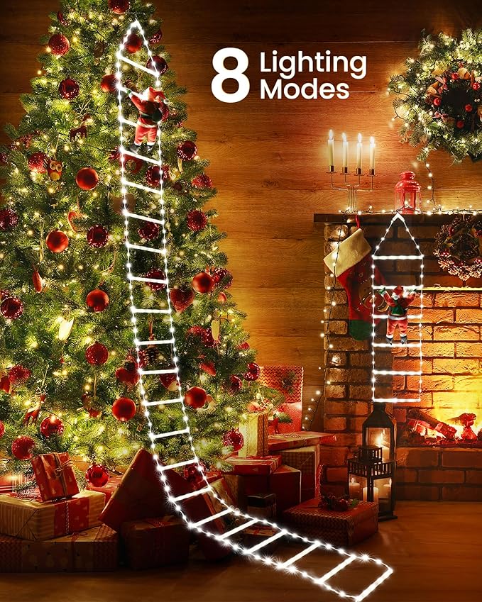 Toodour LED Christmas Lights - 10ft Christmas Decorative Ladder Lights with Santa Claus, Xmas Decorations Light for Indoor Outdoor, Window, Garden, Home, Wall, Xmas Tree Decor - White - Bloomnest