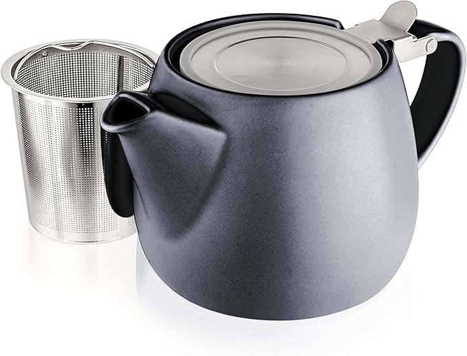 Tealyra - Pluto Porcelain Small Teapot Black - 18.2-ounce (1-2 cups) - Matte Finish - Stainless Steel Lid and Extra-Fine Infuser To Brew Loose Leaf Tea - 540ml - Bloomnest