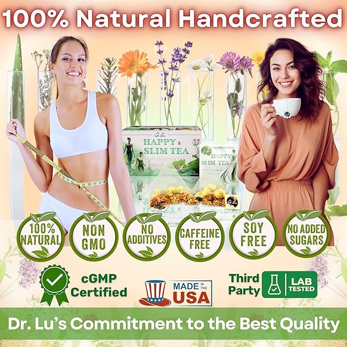 Dr. Lu’s Happy Slim Tea | 100% Natural Detox Tea for Body Balance & Shape | Colon Cleanse tea for Bloating & Digestion | 11 Inno-Cleanse Herbs incl. Hawthorn, Lotus Leaf, Burdock, Dandelion | Laxative-Free - Bloomnest