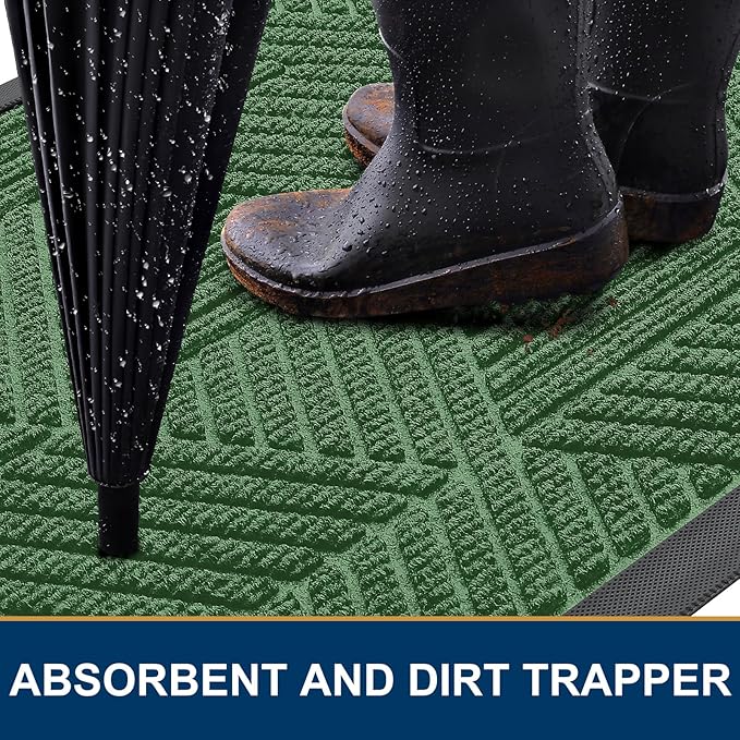 Smiry Front Door Mat Outside Entrance, Heavy Duty Sturdy Natural Rubber Doormat, Trap Dirt and Moisture, Easy Clean Low Profile Mats for Indoor Outdoor Entry, Irregular Triangle (29.5x17, Green) - Bloomnest