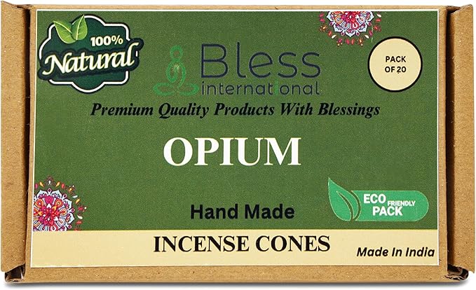 Bless International Opium 100%-Natural-Incense-Cones Handmade-Hand-Dipped Organic-Chemicals-Free for-Purification-Relaxation-Positivity-Yoga-Meditation The-Best-scents (20 Count) BlessInternational