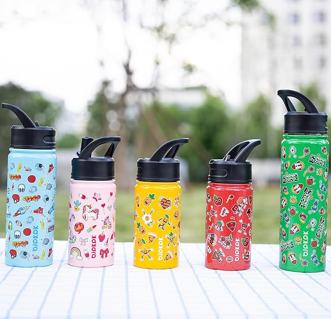 BJPKPK Insulated Water Bottle with Straw Lid, 22 oz Stainless Steel Metal Water Bottles, Reusable Leak Proof BPA Free Water Bottles, Cups, Thermo, Hawaii Fruits-Purple - Bloomnest