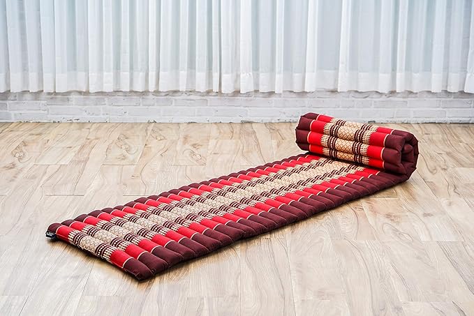 Leewadee - Foldable Floor Mattress - Japanese Roll Up Futon -Trifold Tatami Mat- Guest Floor Bed - Camping Mattress - Thai Massage Mat, Kapok Filled, 75 x 20 inches, Red - Bloomnest