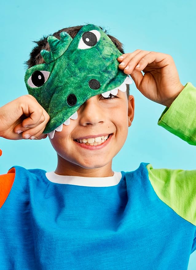 iscream Bedtime Buddies Satin-Lined Embroidered Silky Fleece Sleep Mask for Kids - Dino-Mite - Bloomnest