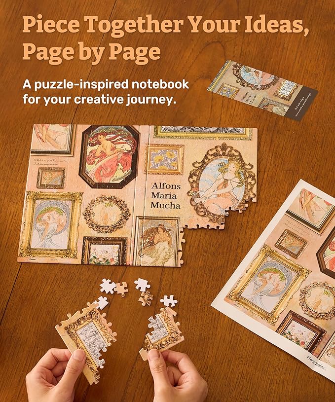 PieceRelax A5 Puzzle Journal for Adults, 300 Piece Plastic Jigsaw Book Cover (Includes Notebook) - Alphonse Mucha - The Art Palace, Unique Gift [YA1058] - Bloomnest