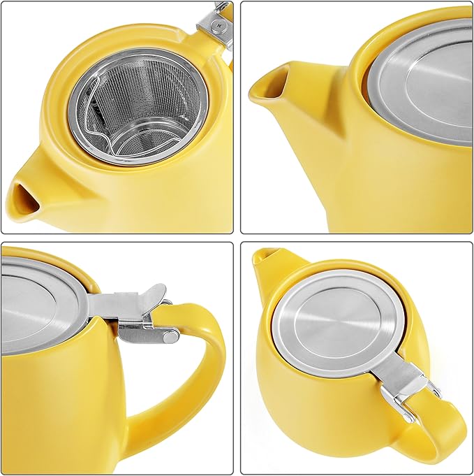 Tealyra - Pluto Porcelain Small Teapot Yellow - 18.2-ounce (1-2 cups) - Matte Finish - Stainless Steel Lid and Extra-Fine Infuser To Brew Loose Leaf Tea - 540ml - Bloomnest