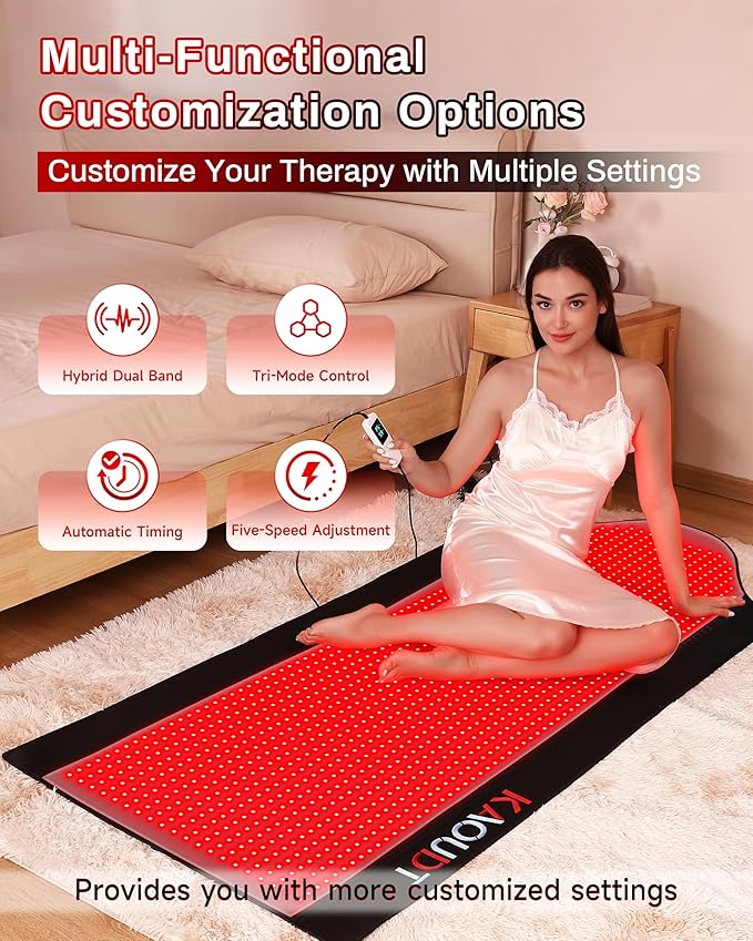 72"x33.3" Medical-Grade TPU Red Light Therapy Mat for Full Body Pain Relief, FSA&HSA Eligible Infrared Light Therapy Blanket for Home Use (Black) KAOUDT-BestRedLightTherapyDevices