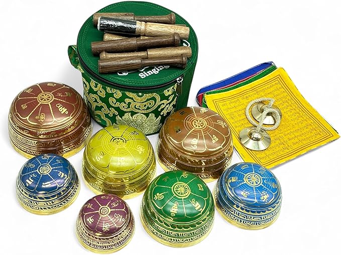 7 Chakra Color Tibetan Singing Bowl Set for Sound Healing, Meditation and Yoga. - Bloomnest