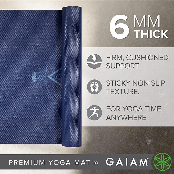 Gaiam Yoga Mat - Premium 6mm Print Extra Thick Non Slip Exercise & Fitness Mat for All Types of Yoga, Pilates & Floor Workouts (68"L x 24"W x 6mm Thick) - Bloomnest