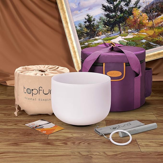 TOPFUND F Note Crystal Singing Bowl Heart Chakra 10 inch with Heavy Duty Carrying Case and Suede Mallet - Bloomnest