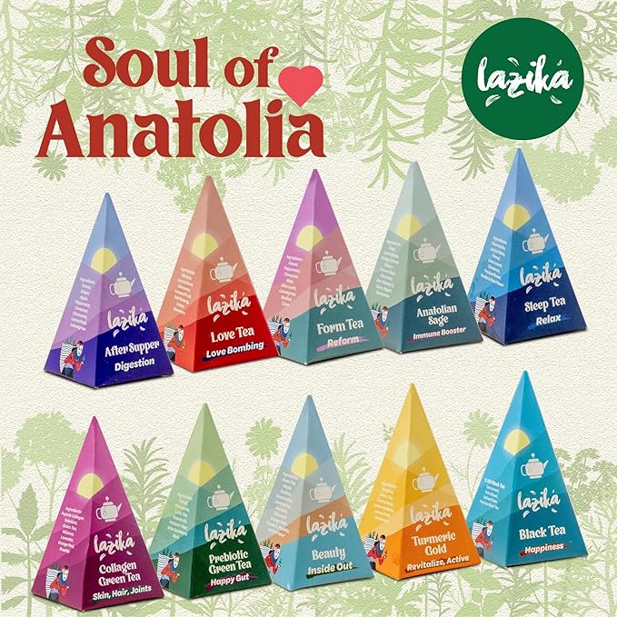 Lazika Tea Variety Pack with Lovely Presentation Box Pack of 2, Black, Green and Herbal Tea Sampler Gift Set, 10+10 Counts, Premium Collection with Pyramid Infuser Bag - Bloomnest
