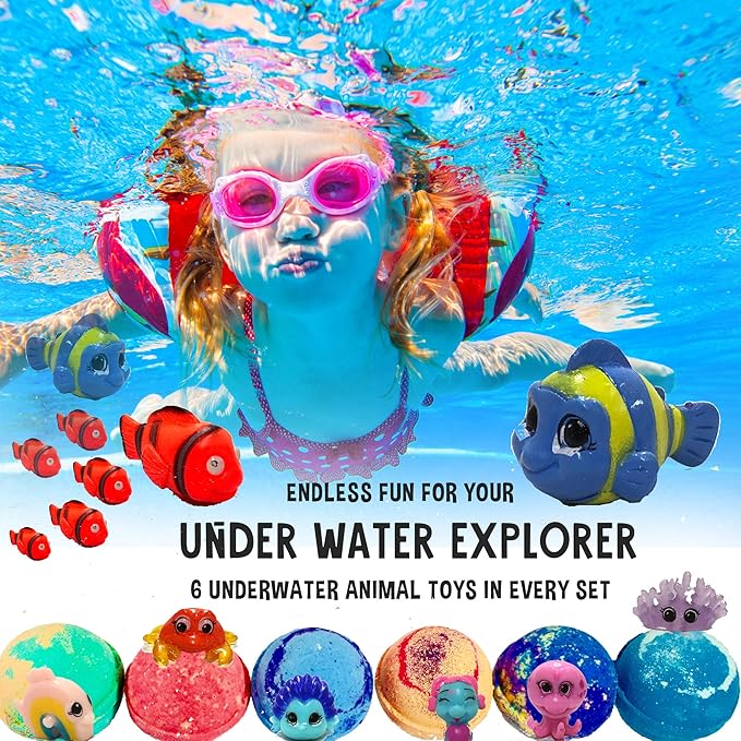 Bath Bombs for Kids with Surprise Inside - Organic, Gentle & Kid Friendly Bubble Bath Fizzies with Toys Inside. Spa Bath Fizz Balls Kit. Fizzy Balls w/Rich Bubbles, Stocking Stuffers Christmas Gifts - Bloomnest