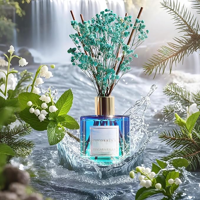 COCORRÍNA Reed Diffuser - Niagara Falls 6.7 Fl.oz Reed Diffuser Set with 8 Sticks & Preserved Baby's Breath, Reed Diffuser for Home Bathroom Shelf Decor - Bloomnest