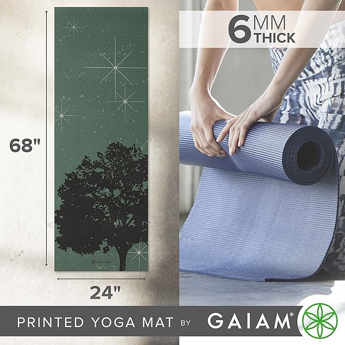 Gaiam Yoga Mat - Premium 6mm Print Extra Thick Non Slip Exercise & Fitness Mat for All Types of Yoga, Pilates & Floor Workouts (68"L x 24"W x 6mm Thick) - Bloomnest
