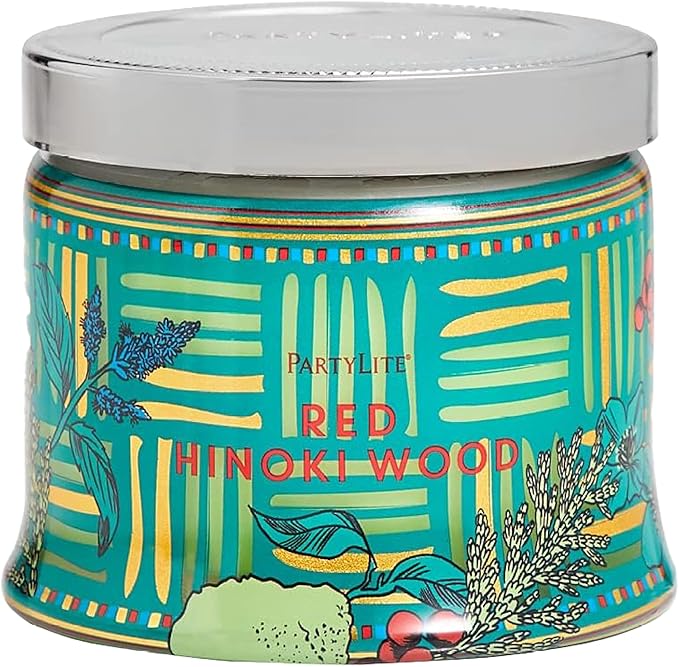 PartyLite 3-Wick Jar Candle, Highly Fragranced Clean Burning Glass Candle, 25-45 Hours Burn Time (Red Hinoki Wood) - Bloomnest