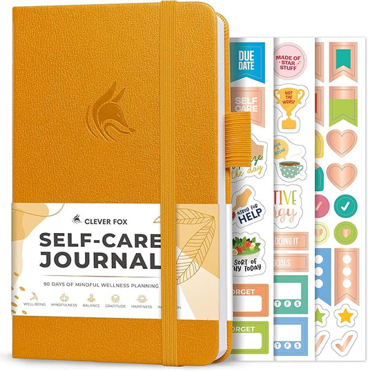 Clever Fox Self-Care Journal Pocket – Daily Reflection Notebook – Mental Health & Personal Development Planner, Meditation & Mood Log (Amber Yellow)