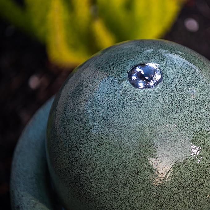 XBrand 25.98" H Round Stone Indoor/Outdoor Modern Stone Textured Sphere Water Fountain w/LED Lights, Green - Bloomnest