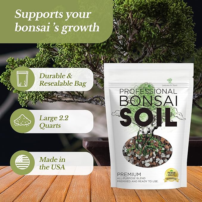 Bonsai Soil Premium All Purpose Blend | Pre-Mixed Ready to Use for Fast Drainage | Large 2.2 Quarts | Lava, Limestone Pearock, Calcined Clay and Pinebark | Made in USA - Bloomnest