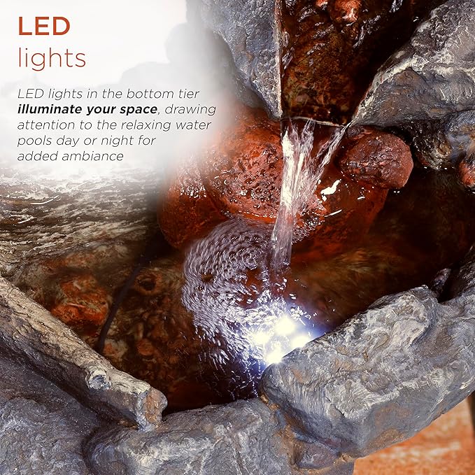 Alpine Corporation 20" Long Indoor/Outdoor River Rock Waterfall Tabletop Fountain with LED Lights - Bloomnest