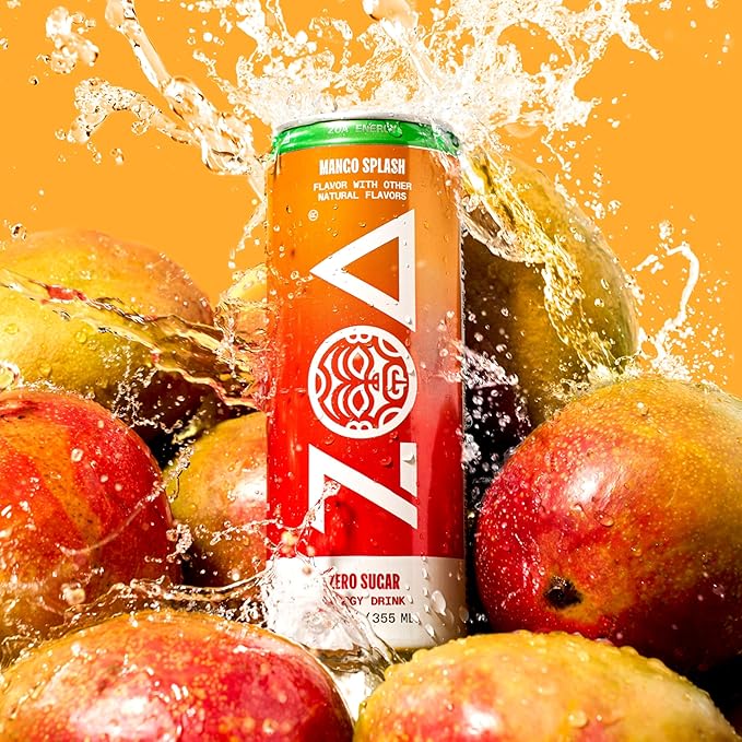 ZOA Zero Sugar Energy Drinks, Mango Splash - Sugar Free with Electrolytes, Healthy Vitamin C, Amino Acids, Essential B-Vitamins, and Caffeine from Green Tea - 12 Fl Oz (Pack of 12) - Bloomnest