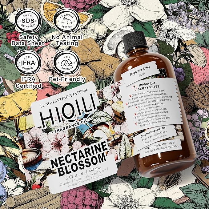 HIQILI Nectarine Blossom Fragrance Oil for Candle & Soap Making, Essential Oil Diffuser Use, Add to Body Lotion, Dryer Balls - 5.07 Fl Oz HIQILI
