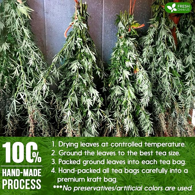 FreshDrinkUS, Premium 90 Mugwort Leaf Tea Bags, 100% Natural and Pure Mugwort Leaves. No Sugar, No Caffeine, No Gluten, Vegan. - Bloomnest