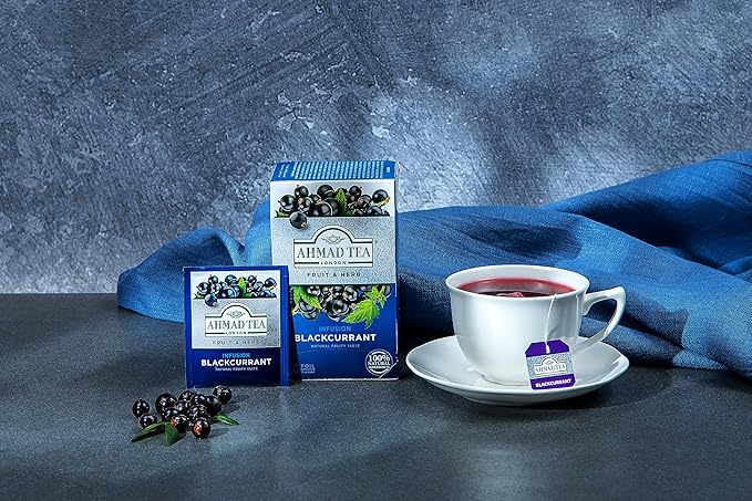 Ahmad Tea Herbal Tea, Blackcurrant Teabags, 20 ct (Pack of 1) - Decaffeinated & Sugar-Free - Bloomnest