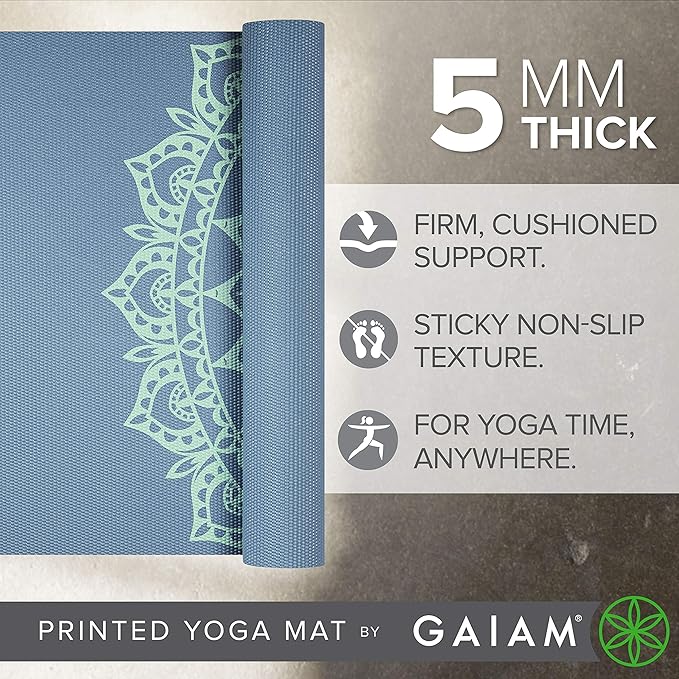 Gaiam Yoga Mat - Premium 5mm Print Thick Non Slip Exercise & Fitness Mat for All Types of Yoga, Pilates & Floor Workouts (68" x 24" x 5mm) - Bloomnest