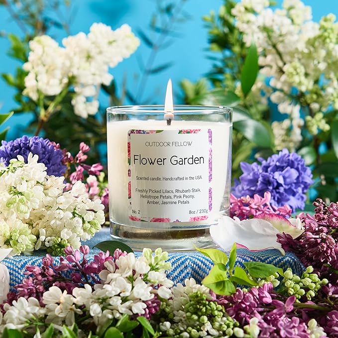 Outdoor Fellow Flower Garden Candle, 8oz, Lilac & Jasmine, 50-Hour Burn Time, Spring Scented Candle, Relaxing Fragrance, Elegant Gift for Any Occasion - Bloomnest