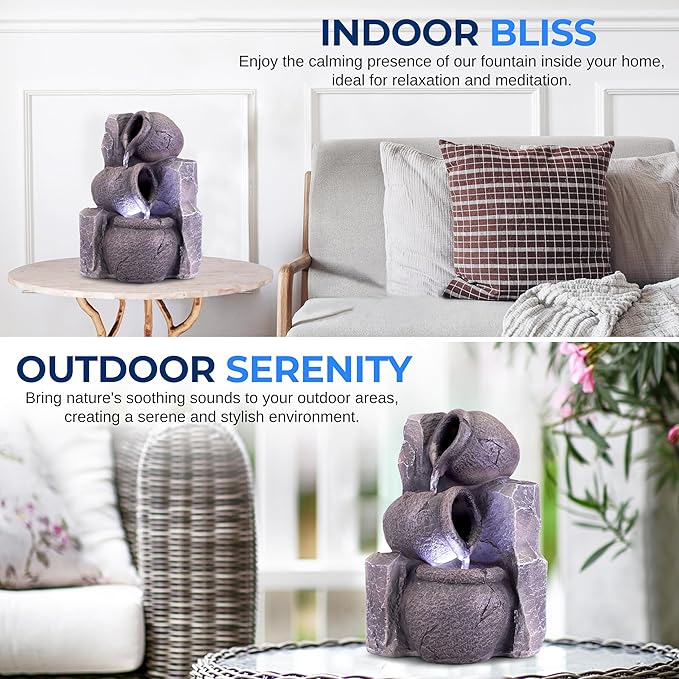 SereneLife Tabletop Water Fountain, Home Decor Soothing Sound Machine with Automatic Pump, Zen Relaxing Decor for Meditation, Perfect Holiday Thanksgiving Christmas Gift, 10.6" Tall