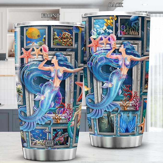 Mermaid Tumbler For Women Stainless Steel Coffee Cup With Lid 20 Oz Ocean Themed Gifts Mermaid Things For Girls Birthday Present Insulated Mug Novelty Mermaids Gift Ideas - Bloomnest