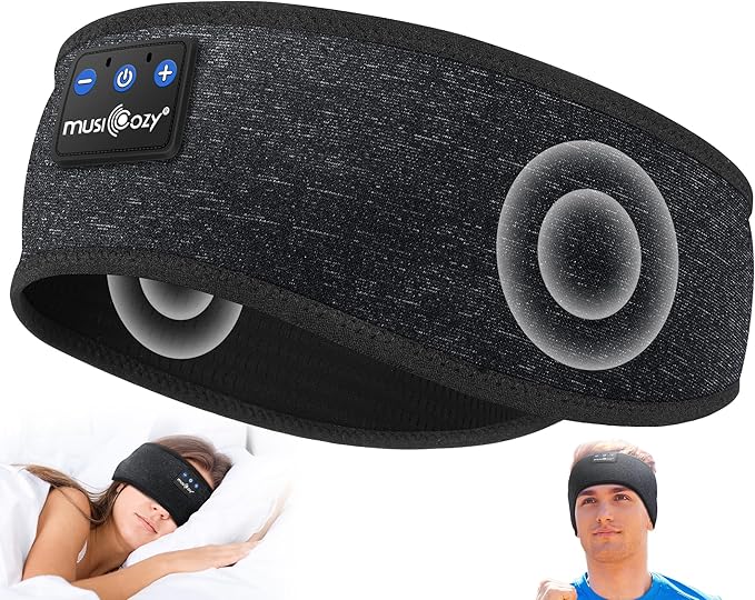 MUSICOZY Sleep Headphones Bluetooth 5.4 Headband, Wireless Earphones Music Sleep Earbuds Sleeping Eye Mask with HD Stereo Speakers for Workout Running Travel Yoga, Ideal Gifts (Black) - Bloomnest