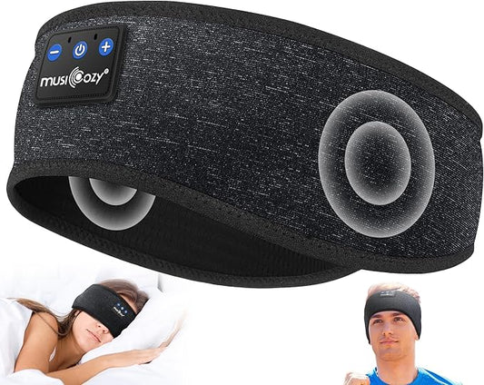 MUSICOZY Sleep Headphones Bluetooth 5.4 Headband, Wireless Earphones Music Sleep Earbuds Sleeping Eye Mask with HD Stereo Speakers for Workout Running Travel Yoga, Ideal Gifts (Black) - Bloomnest