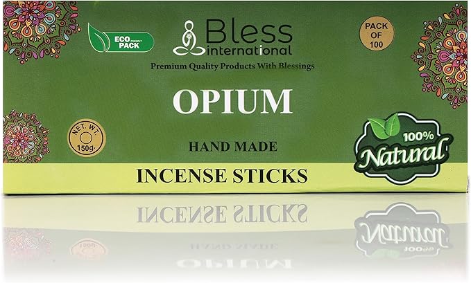 Bless-Opium 100%-Natural-Handmade-Hand-Dipped-Incense-Sticks Organic-Chemicals-Charcoal-Free Purification-Relaxation-Positivity-Yoga-Meditation Best-Woods-Scent (100 Sticks(5.25 OZ)) BlessInternational