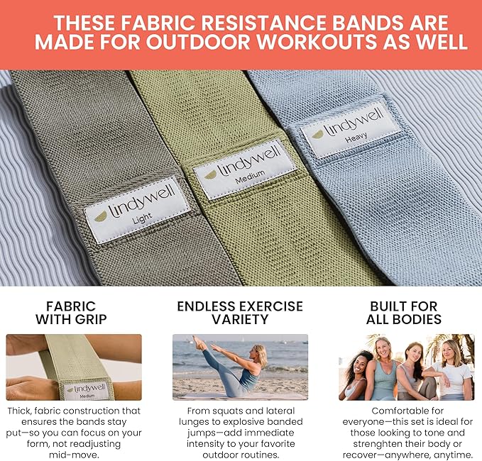 Lindywell Fabric & Exercise Bands for Women & Men - Resistance Bands for Working Out, Including Glute Activation, Strength Training, Physical Therapy - Durable, Non-Slip & Perfect for Home Or Gym Use - Bloomnest