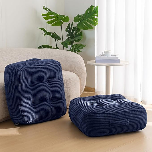 8" Washable Floor Pillow Cushion for Adults, Meditation Cushion Pillow, Large Square Floor Sitting, Removable Tufted Corduroy Cover, for Tatami Living Room or Yoga, 22x22 Inch, 2Pack, Machine Washable - Bloomnest