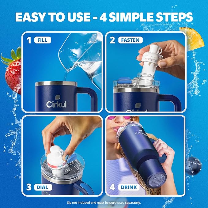 Cirkul 40oz. Midnight Blue Stainless Steel Tumbler with Handle, All-Day StrawSip™, Double-Wall Insulated