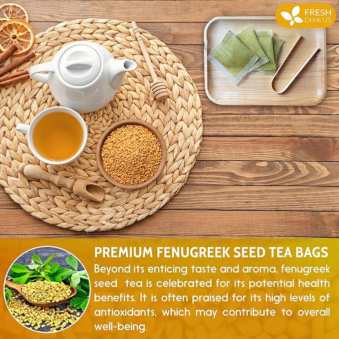 FreshDrinkUS, Premium 15 Tea Bags Fenugreek, 100% Natural & Pure from Fenugreek. Fenugreek Herbal Tea. Made with Natural Material Tea Bags. No Sugar, No Caffeine, No Gluten, Vegan. - Bloomnest