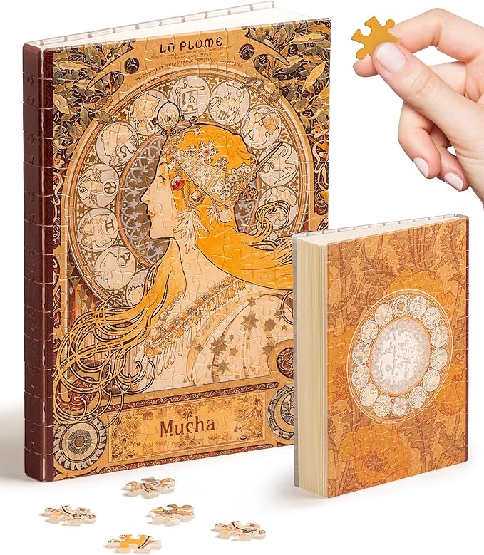 PieceRelax A5 Puzzle Journal for Adults, 300 Piece Plastic Jigsaw Book Cover (Includes Notebook) - Alphonse Mucha - Zodiac, Unique Gift [YA1056] - Bloomnest