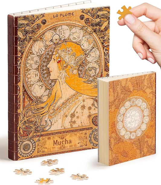 PieceRelax A5 Puzzle Journal for Adults, 300 Piece Plastic Jigsaw Book Cover (Includes Notebook) - Alphonse Mucha - Zodiac, Unique Gift [YA1056] - Bloomnest