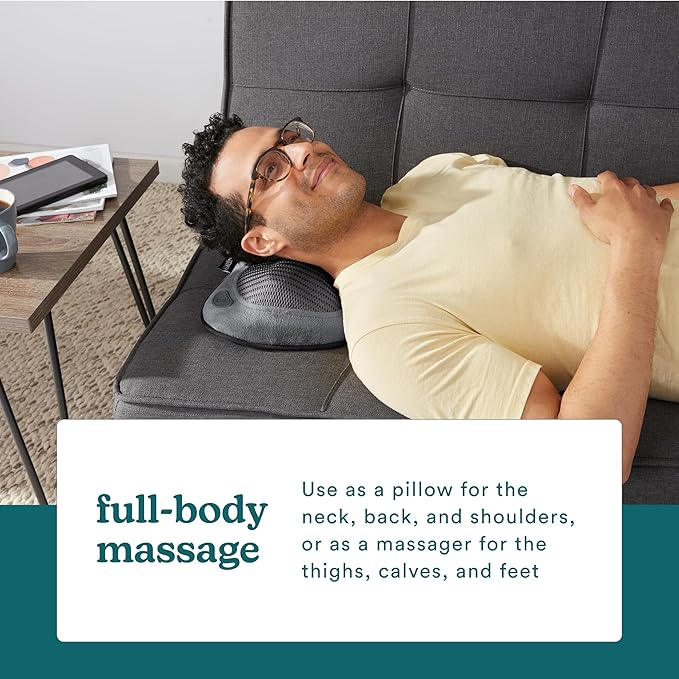 Homedics Cordless Shiatsu All-Body Massage Pillow with Soothing Heat, Reverse Function, Rechargeable Battery, and Integrated Controls –Lightweight - Bloomnest
