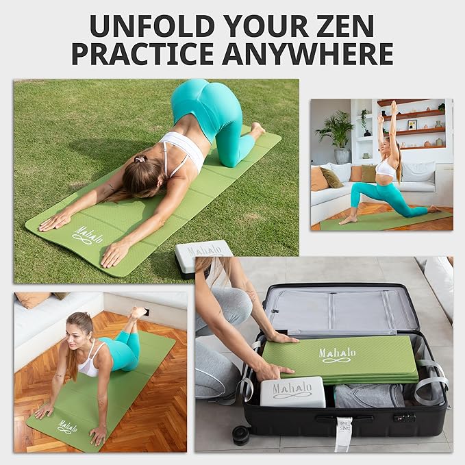 Foldable Yoga Mat + Carry Bag, 6mm 7-fold Workout Mat, Easy to Store, Anti-Slip Folding Exercise Mat for Yoga, Pilates, Home Workouts, and Floor Exercises - Bloomnest