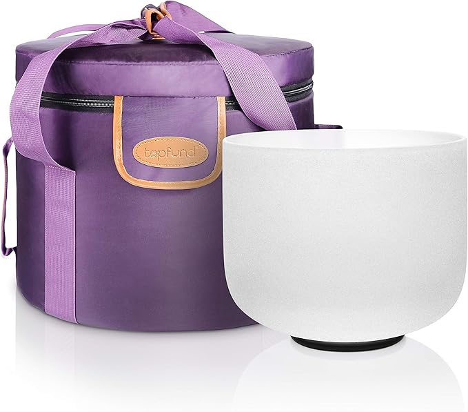 TOPFUND F Note Crystal Singing Bowl Heart Chakra 8 inch with Heavy Duty Carrying Case and Suede Mallet