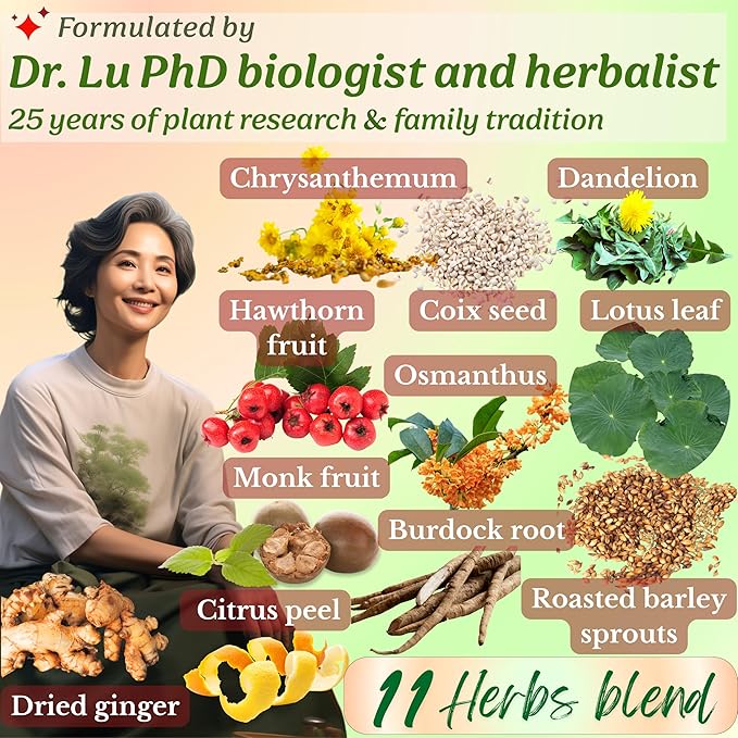 Dr. Lu’s Happy Slim Tea | 100% Natural Detox Tea for Body Balance & Shape | Colon Cleanse tea for Bloating & Digestion | 11 Inno-Cleanse Herbs incl. Hawthorn, Lotus Leaf, Burdock, Dandelion | Laxative-Free - Bloomnest