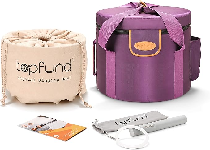 TOPFUND Orange Yellow E Note Crystal Singing Bowl Solar Plexus Chakra 10 inch with Heavy Duty Carrying Case and Suede Mallet