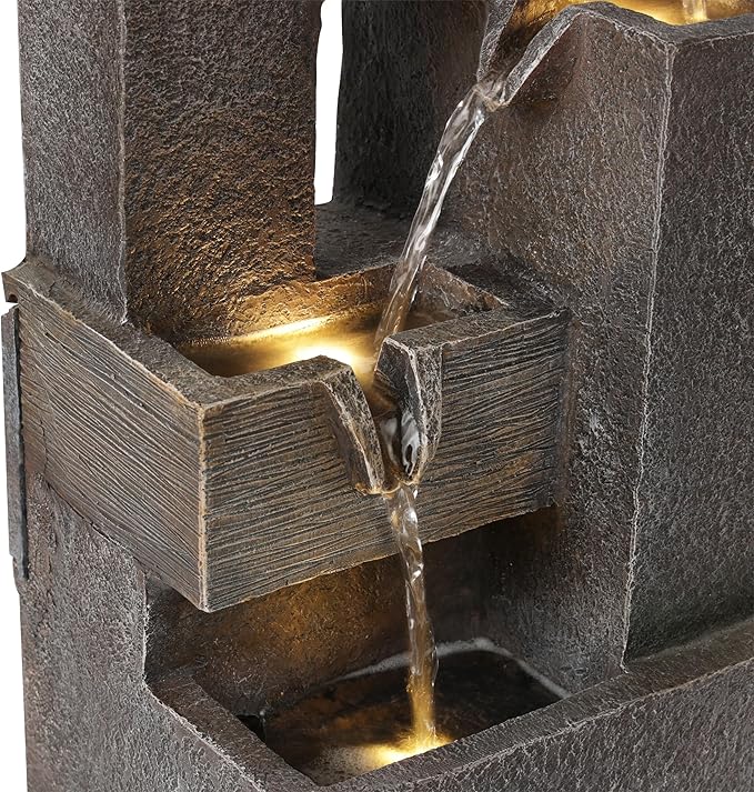 Alpine Corporation ZDQ110 19" Indoor/Outdoor Multi-Tier Water Fountain with LED Lights – Cascading Waterfall Feature for Gardens, Patios, Yards, and Home Décor, Gray - Bloomnest