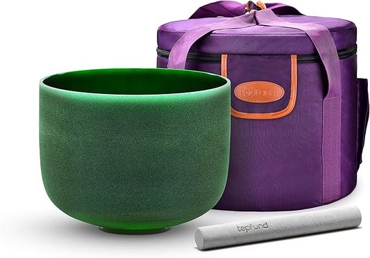 TOPFUND Green F Note Crystal Singing Bowl Heart Chakra 10" with Heavy Duty Carrying Case and Suede Mallet