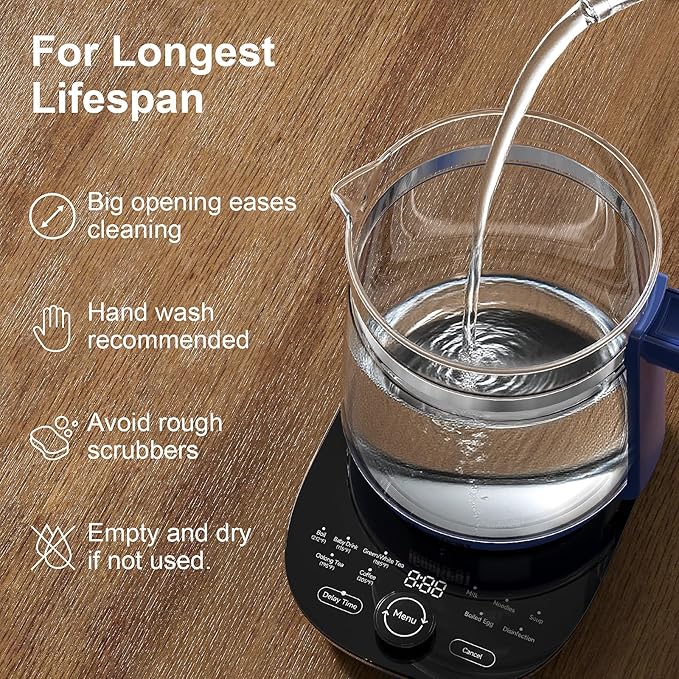 Electric Kettle, 1.5L Borosilicate Glass Hot Water Kettle Electric & Tea Kettle for Coffee or Tea, BPA Free, Auto Shut-Off, Stainless Steel, Blue, 1200w - Bloomnest