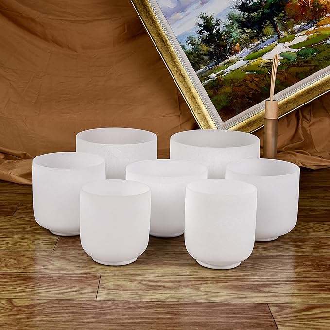 TOPFUND 432 Hz Chakra Set of 7 Crystal Singing Bowls 6-10 inch with Heavy Duty Carrying Cases and Mallets